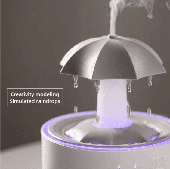 Close-up of Water Drop Aroma Diffuser showcasing simulated raindrops and soft ambient lighting for a relaxing home fragrance experience.